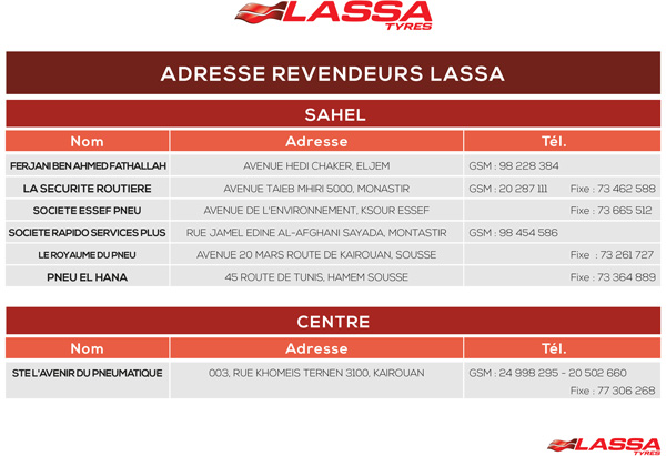 ADRESSE CLIENTS LASSA 3 2 o