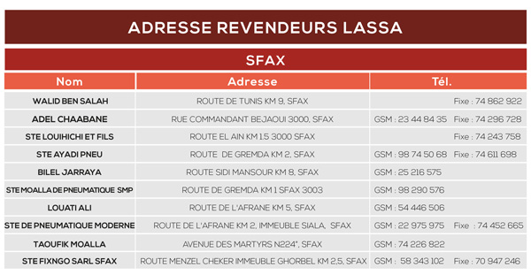 ADRESSE CLIENTS LASSA 3 3 o