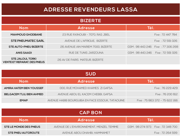 ADRESSE CLIENTS LASSA 3 4 o